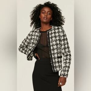 Iro Pelipa Blazer Houndstooth Tweed Open Black White Jacket Women’s Size 2 (32)
